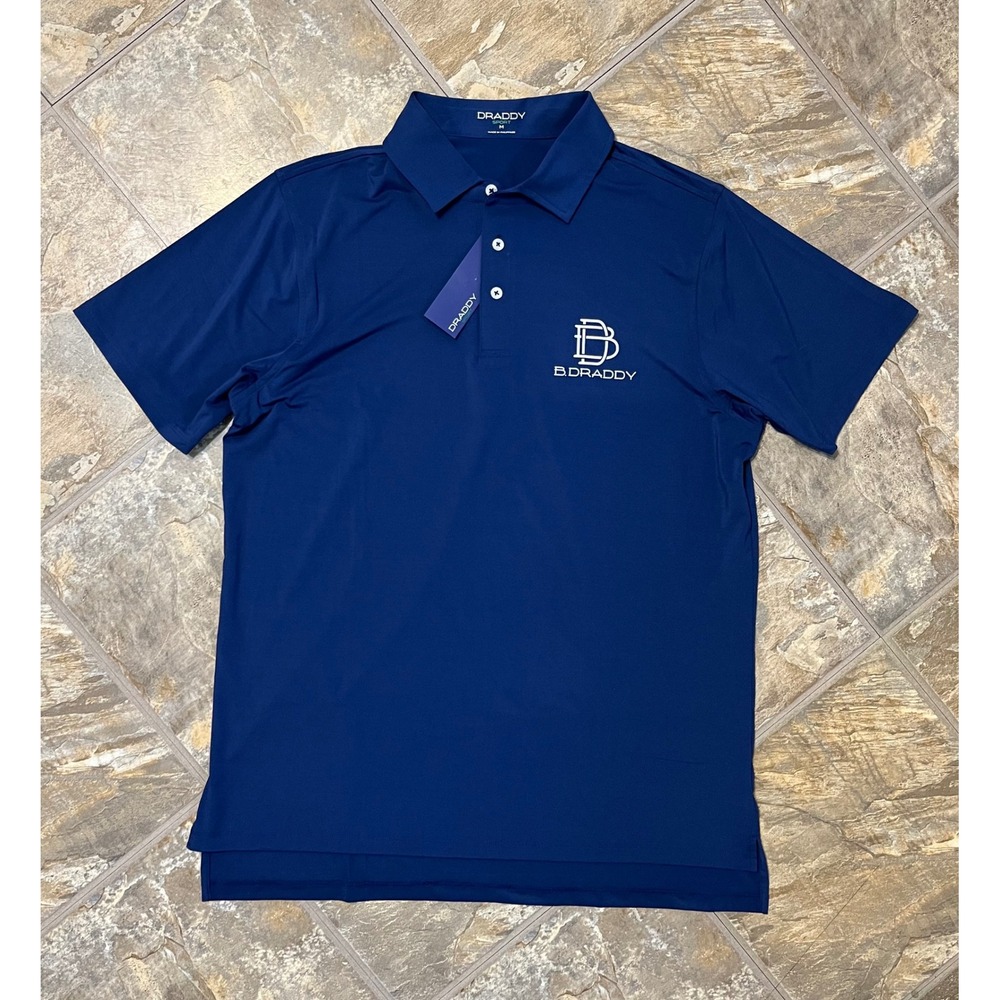 B. Draddy Polo Shirt Men Medium Navy Blue NWT Sport Performance Short Sleeve
